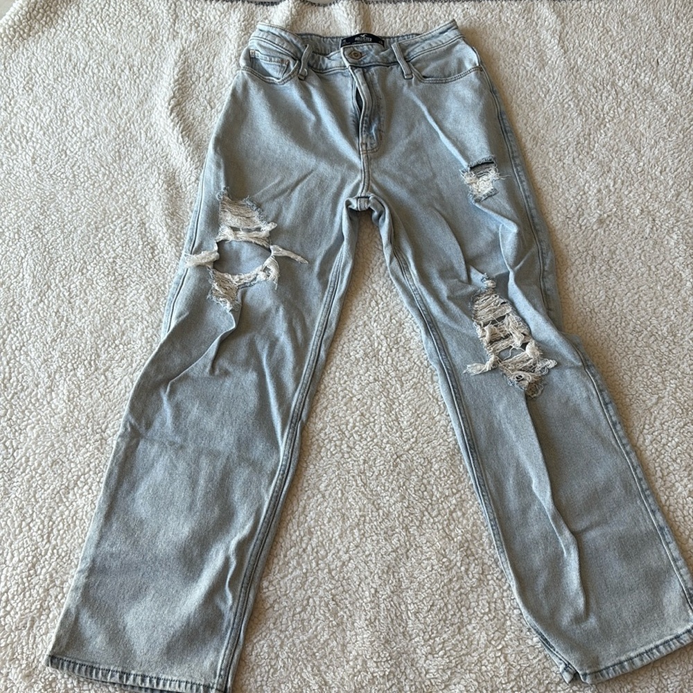 Hollister high waisted stretch dad destroyed jeans